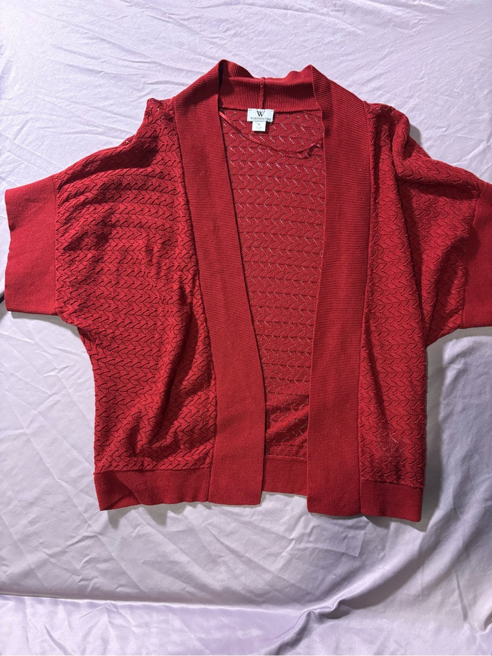 Worthington Red Short-Sleeve Open-Front Knit Cardigan